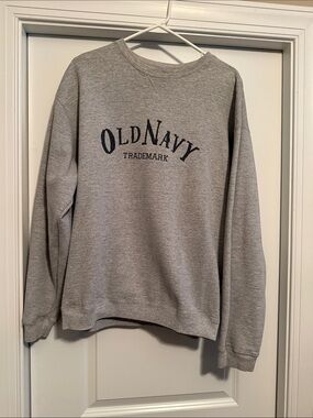 Old Navy Light Gray Crewneck Sweatshirt with Navy Logo Tag